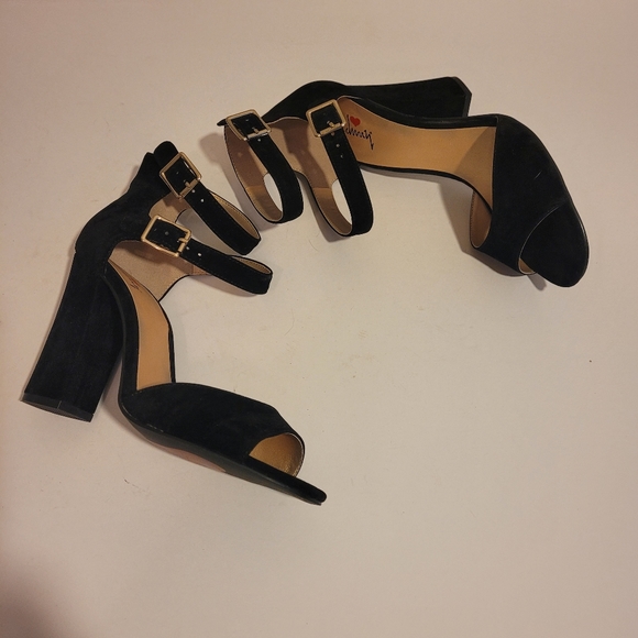 Luichini size 8.5 faux suede black open toe heel - Picture 6 of 8